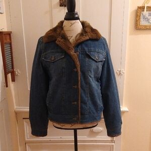 Denim Faux Fur Collar Jacket